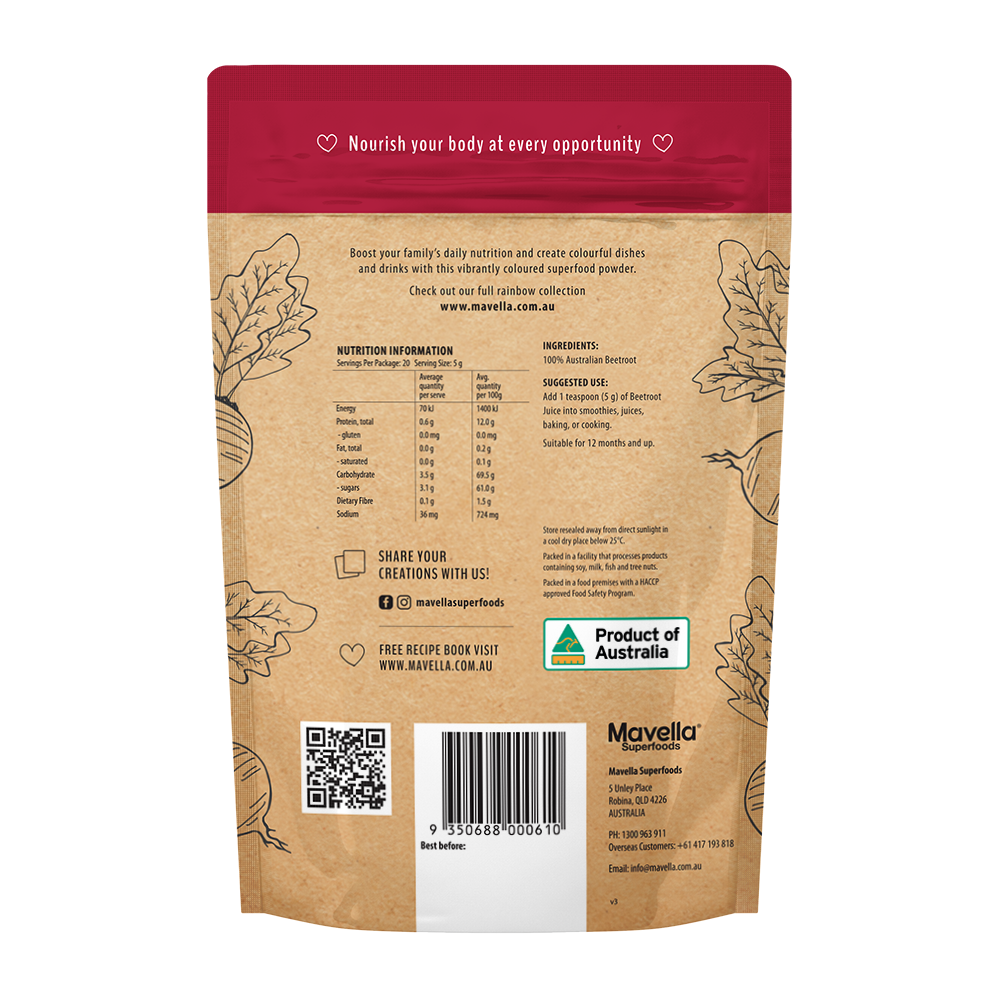 Australian Superfood Beetroot powder 100g - Mavella Superfoods