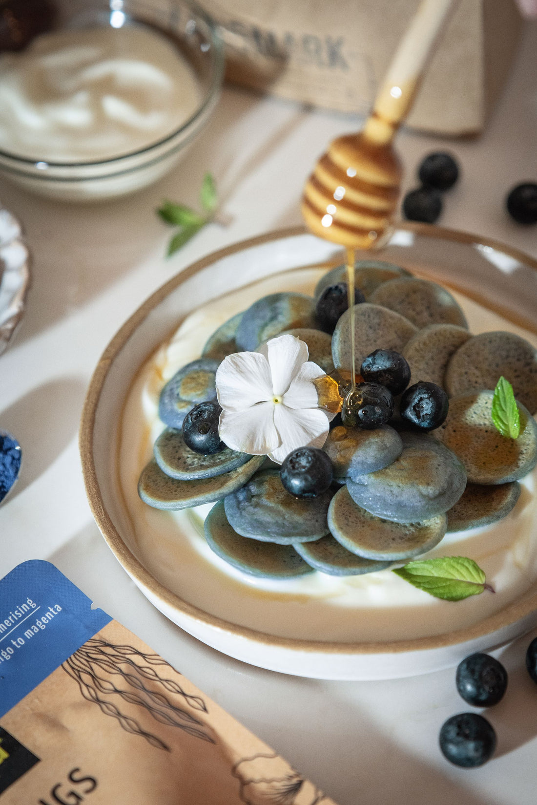 Blue mini pancakes