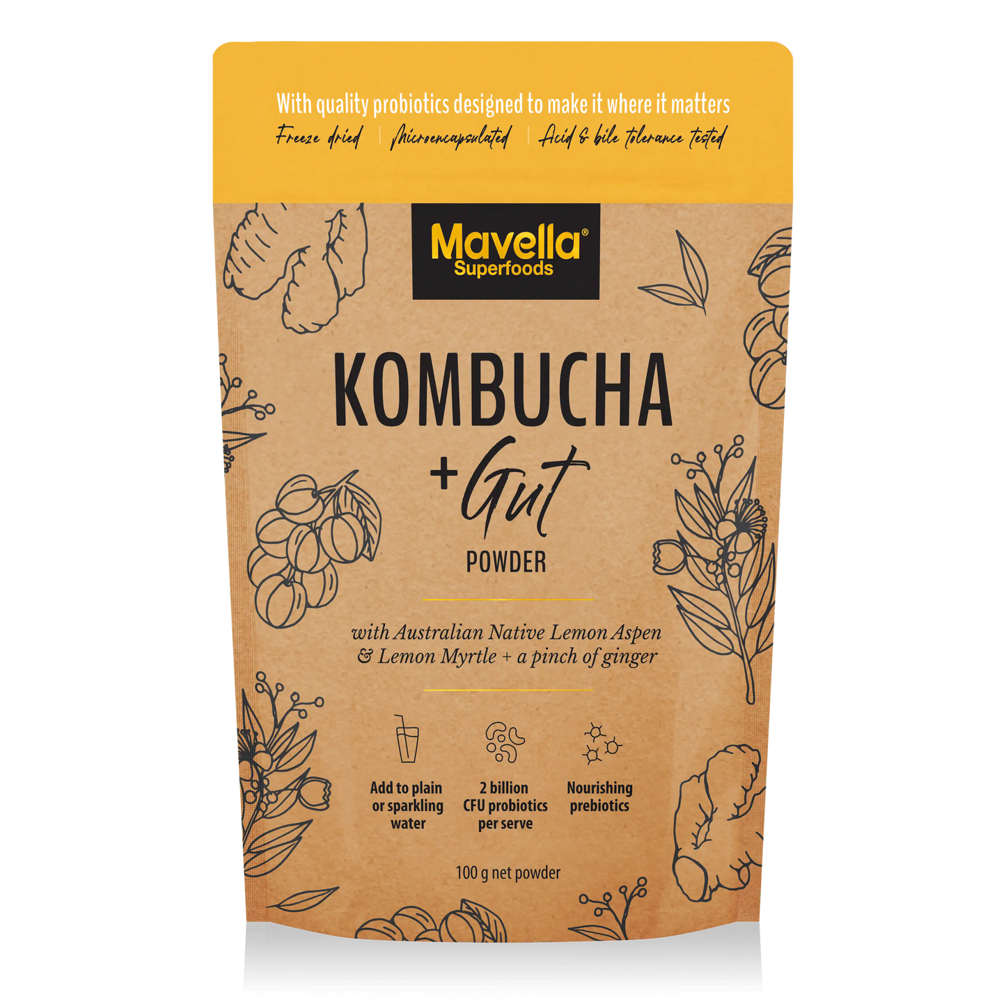 Kombucha Gut Powder - Makes 25 Drinks - Mavella Superfoods