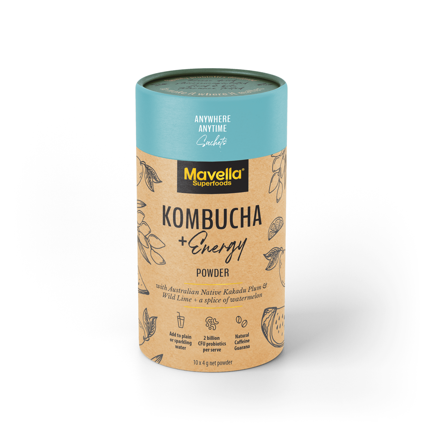 Kombucha Energy Powder Cannister Can - 10 x 4g sachets