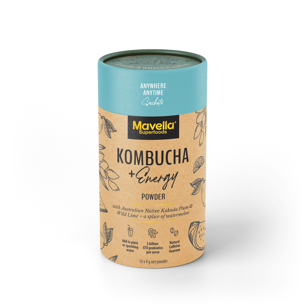 Kombucha Energy Powder Cannister Can 10 x 4g sachets Mavella Superfoods