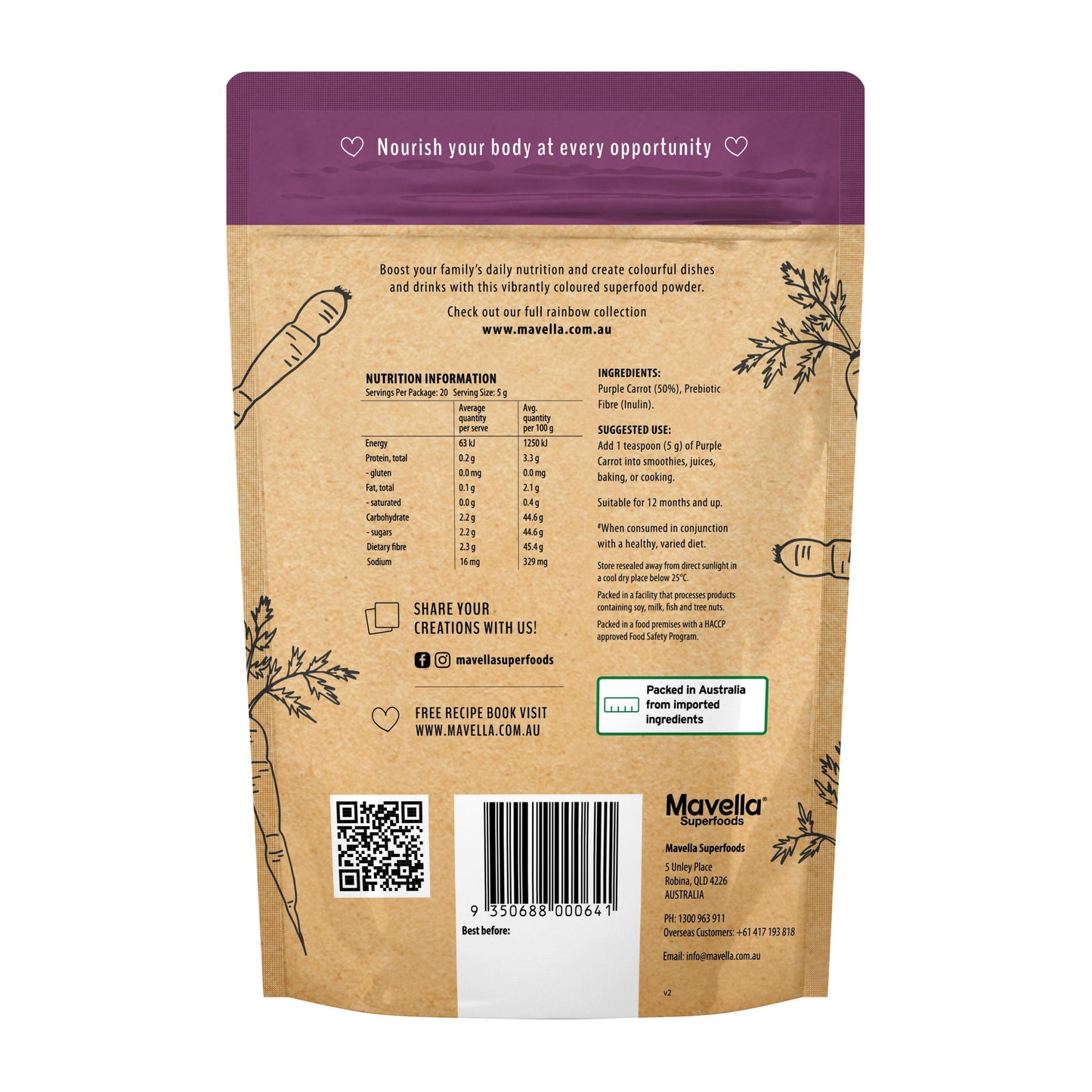 Purple Carrot Plus Prebiotic Fibre 100g